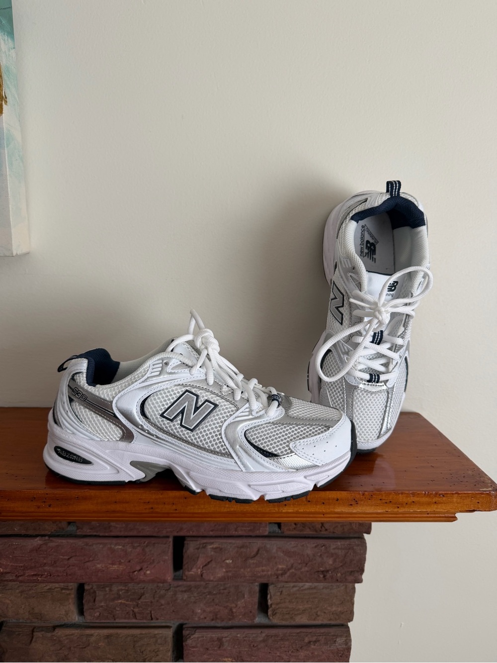 New Balance White and Navy Athletic Sneakers